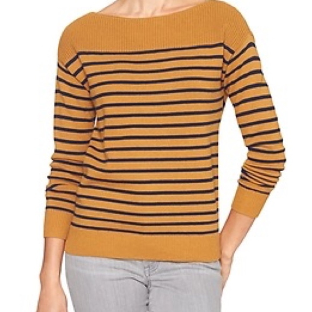GAP Boat Neck Mustard & Navy Striped Sweater sz Medium